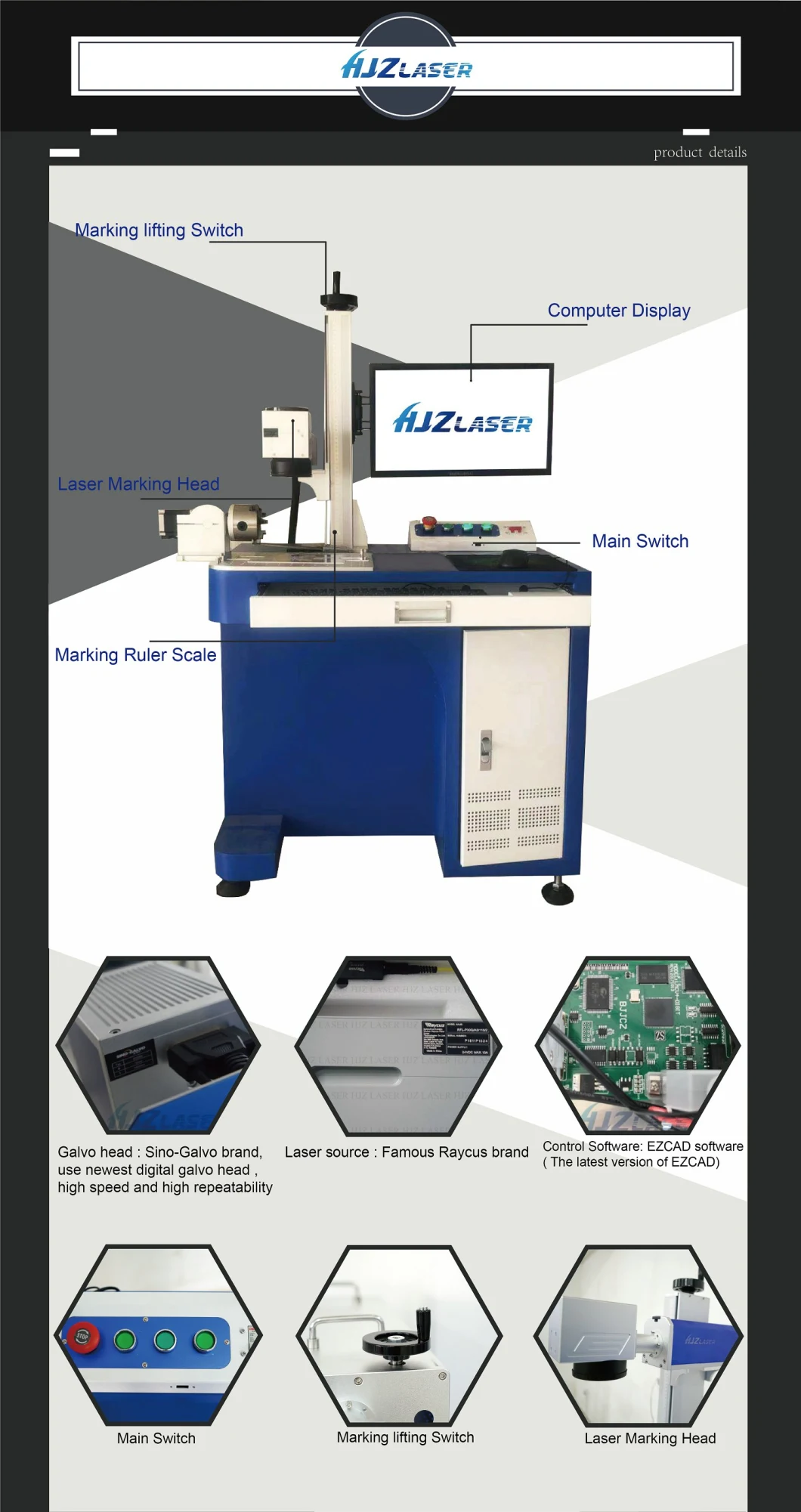 30W Metal Fiber Laser Color Marking Machine Printing Machine on Stainless Steel