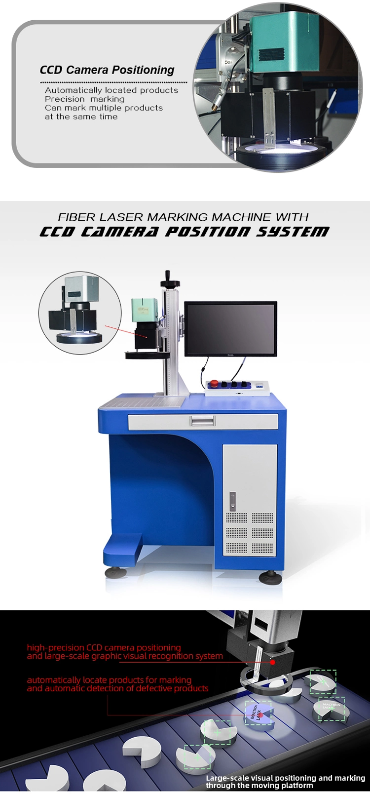 CCD Fiber Laser Marking Machine for Marking Qr Code on Stainless