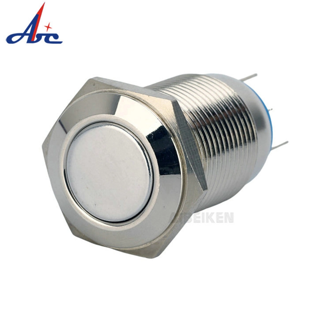 16mm Flat Latching Stainless Steel Metal Waterproof Push Button Switch