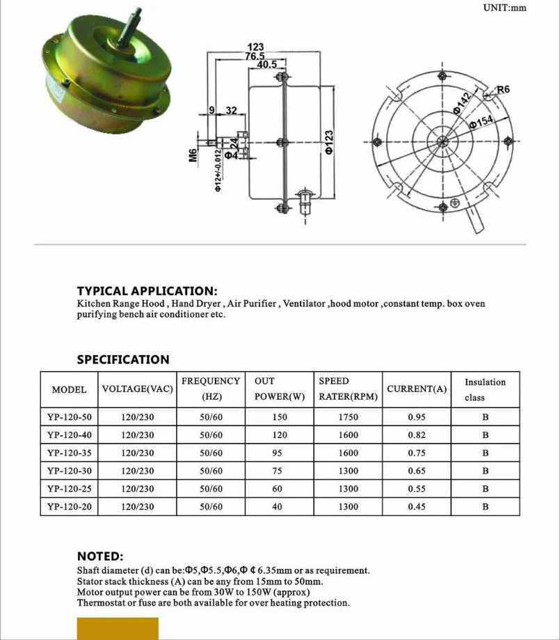 New Class 6 Single-Phase Outdoor Fan AC Motors for Air Conditioner/Bathroom Ventilation Fans Motor