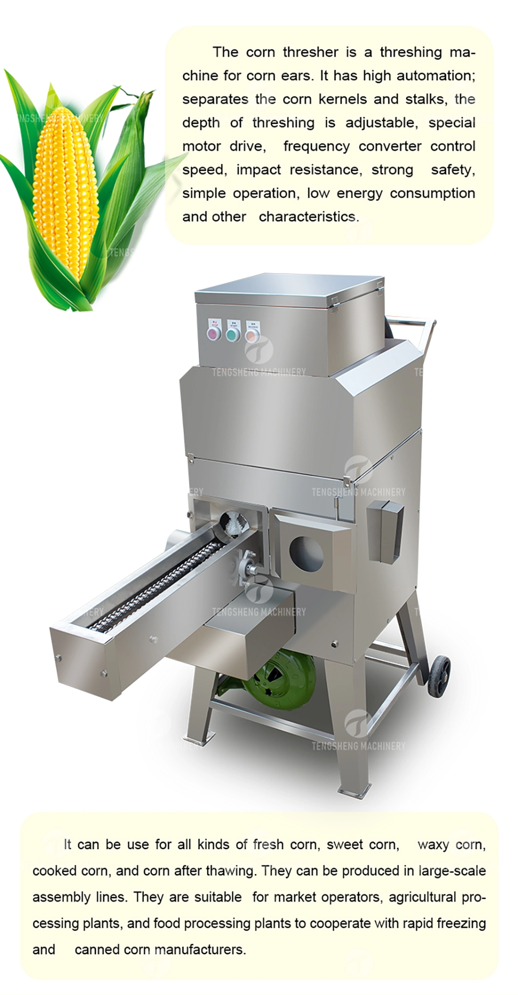 Tengsheng Stainless Steel Sweet Corn Thresher Fresh Corn Threshing Machine Food Processor (TS-W168L)