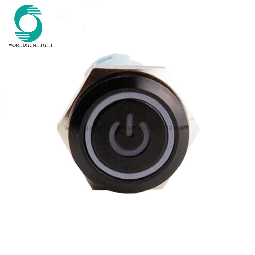 16mm Flat Round Front Head on-off Power Logo Ring Illuminated Waterproof Light Push Button Switch