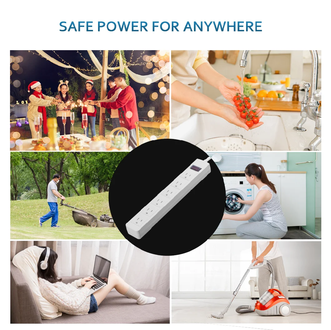 Multiple Outlets PC Material Overload Protector Waterproof Power Strip Switch Socket