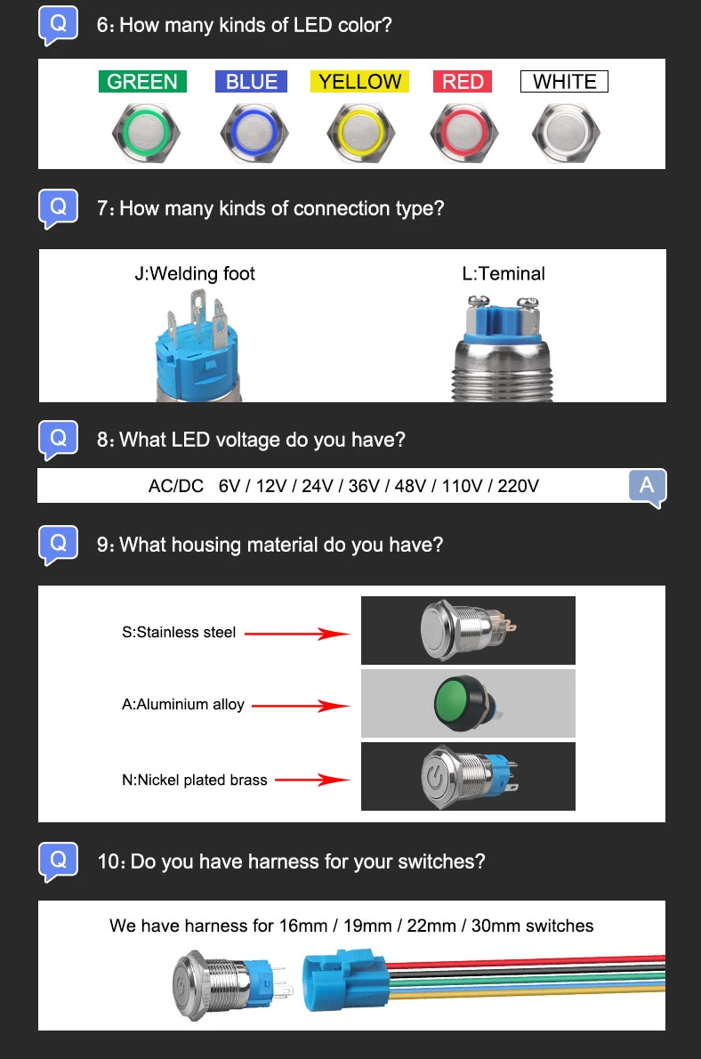 Pushbutton LED Stainless Steel Illuminated Switchmetal Push Button Switch Power Symbol 12V 24V 110V 220V