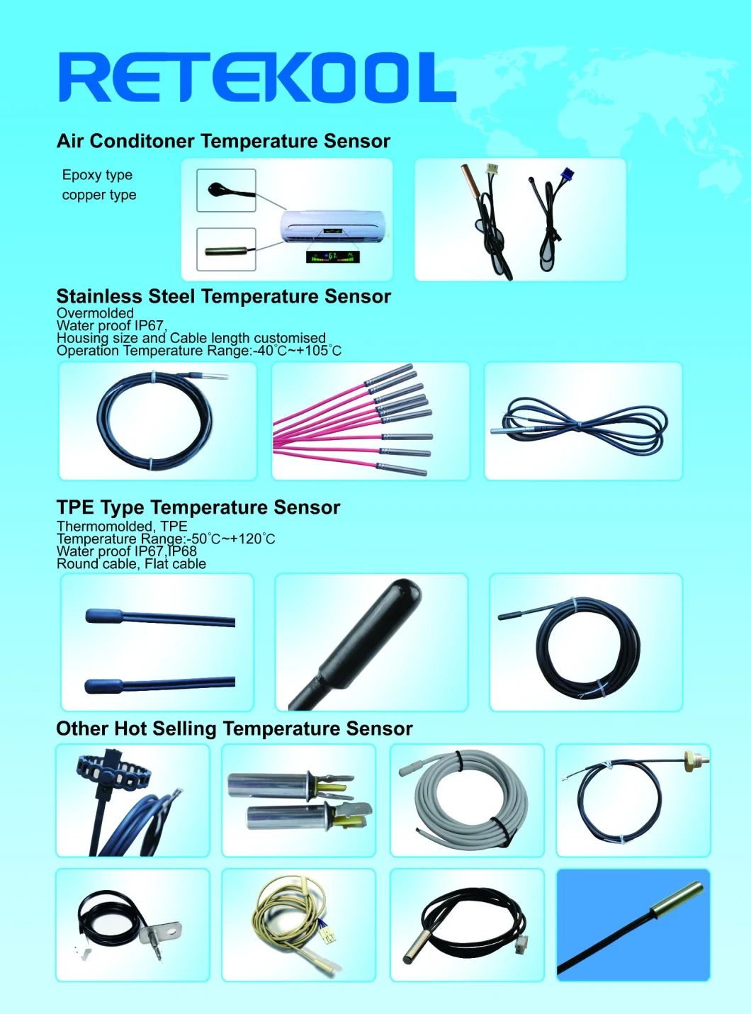-50~400 C PT100 Temperature Sensor 2m Rtd Cable Stainless Probe 100mm 3 Wires for Thermostat