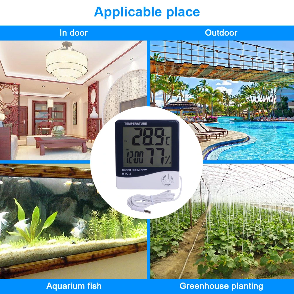 Indoor and Outdoor Dual Temperature Display Thermohygrometer High Precision Electronic Thermometer with Temperature Sensor