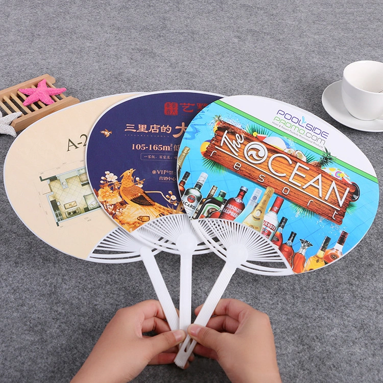 Japanese Hand Fan, PP Plastics Adhesive Circular Fan, Promotional Gift Fan