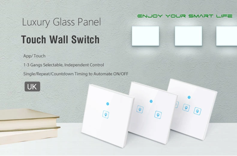 APP Control Switch, Crystal Glass Panel Touch Switch, EU Standard, 2 Gang 1 Way Remote Control Light Switch, Wall Switch, Touch Switch