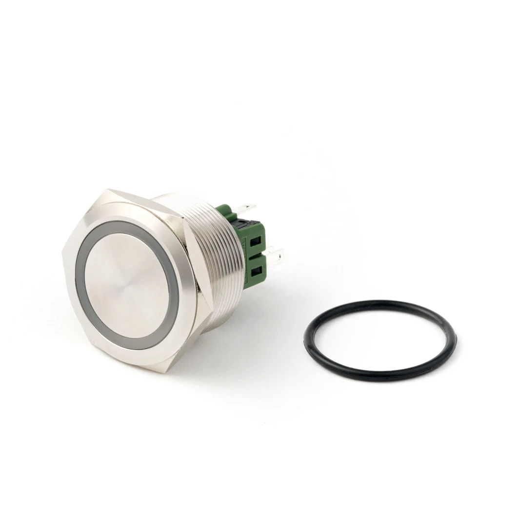 Qiannian IP67 25mm Angle Eye Ring Green 24V LED Momentary Switch Push Button