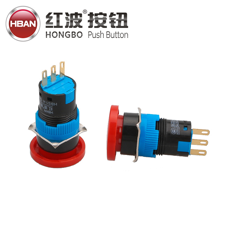 Ce ISO9001 16mm 5A/250V Red Mushroom Head Emergency Stop Switch Latching Push Button Switch