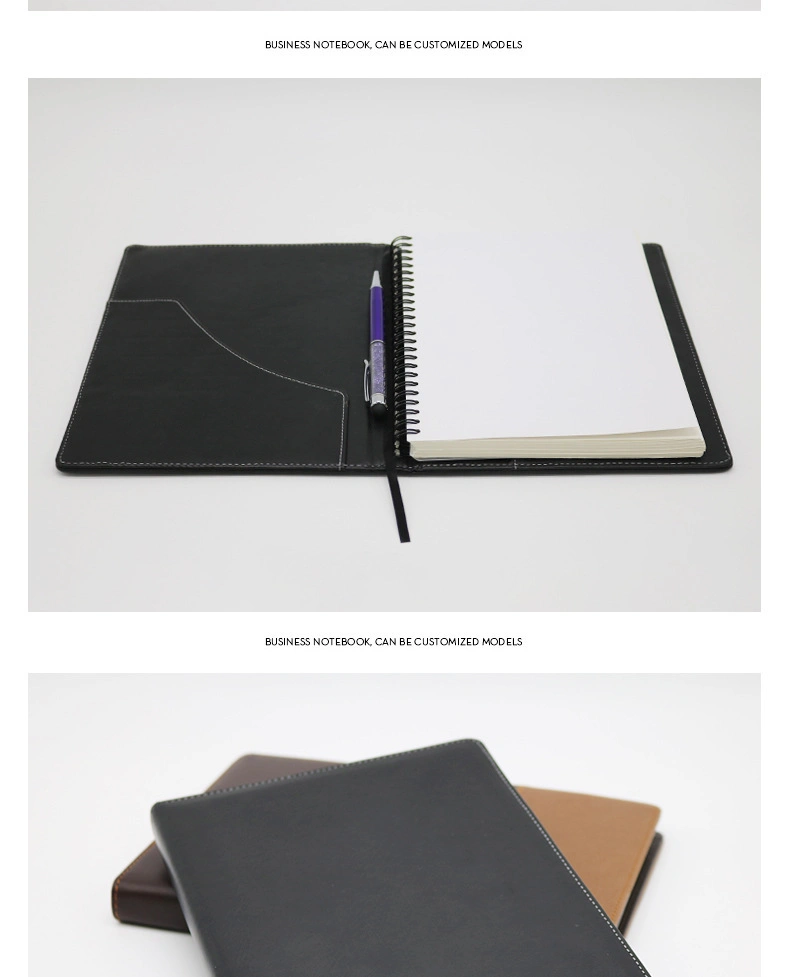 Customized Logo Notepad Hardcover Leather Agenda Wire Bound Spiral Notebook
