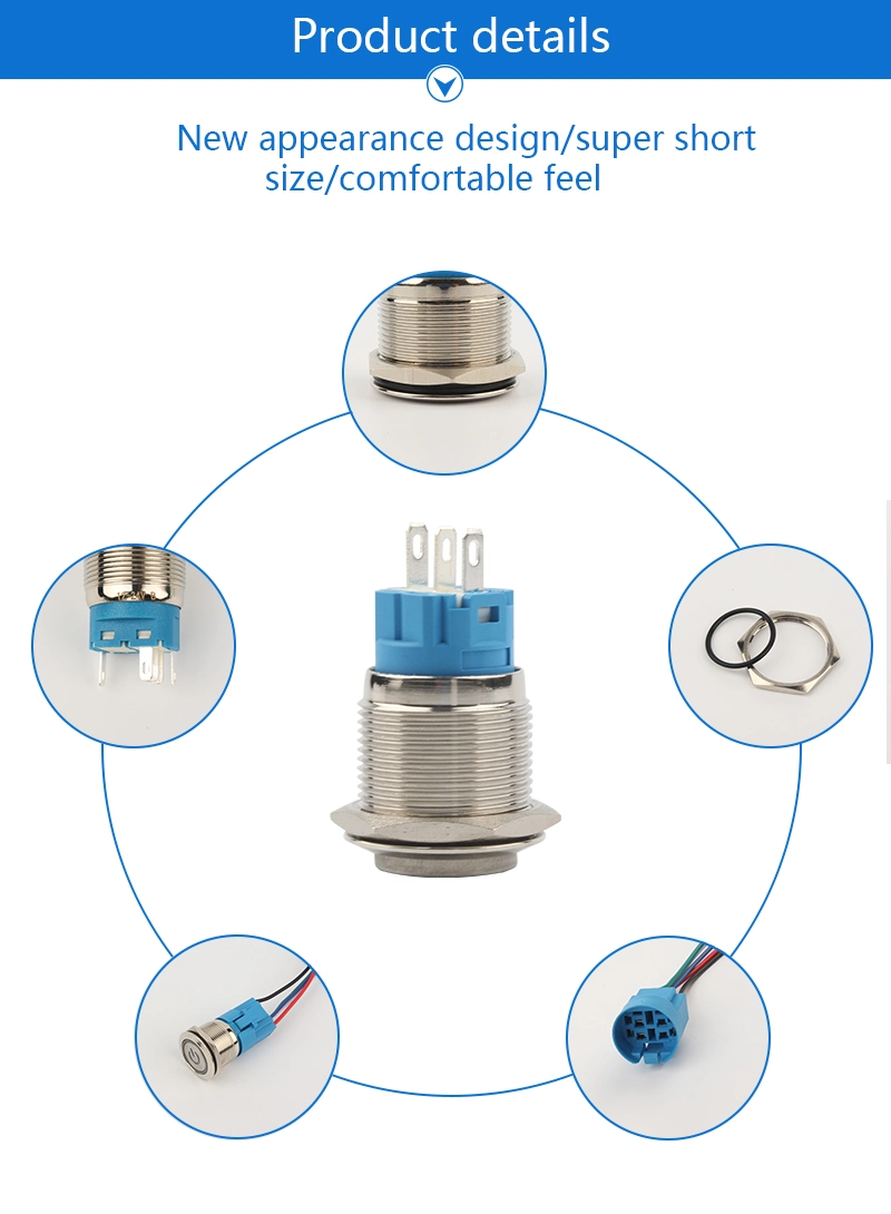 16mm Reset Momentary Flush Head Mechanical Metal Push Button Switch 16mm