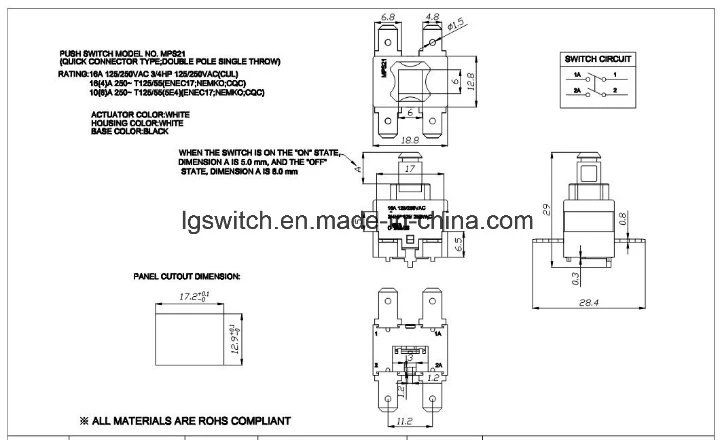 Electrical Motor Power Control on-off Dpst 2 Position Selector Push Button Switch 16A250VAC T125