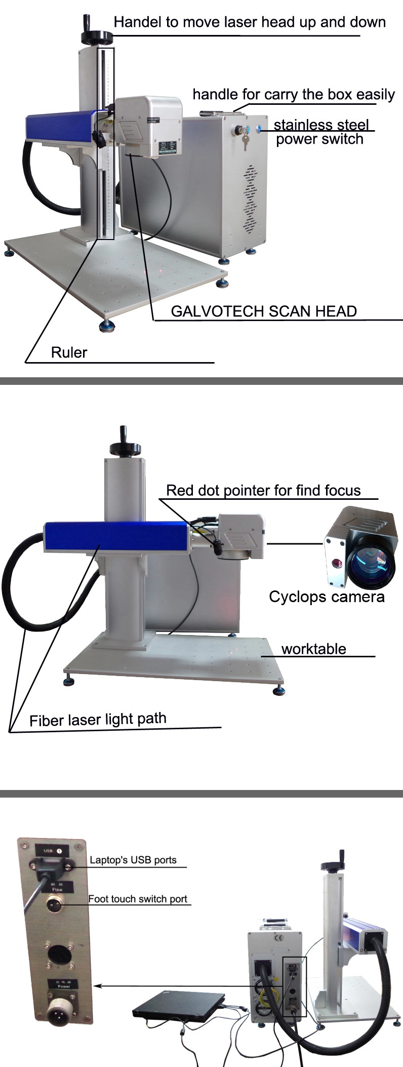 Jpt Mopa Color Fiber Laser Marking Machine 60W with Cyclops