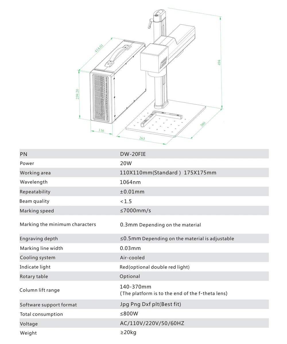 Mini Portable Fiber Laser Marking Machine for Pen Metal Marking 20W 30W