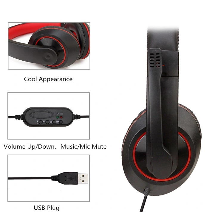 Over Ear Headphone Active Noise Cancelling USB Wired Headset with Microphone Low Bass