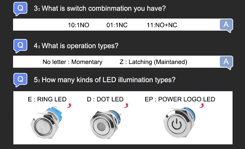 IP67 16mm Momentary LED Metal Stainless Steel Push Button Switch