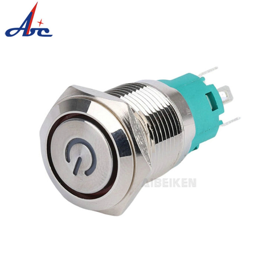 16mm Waterproof 12 Volt Blue LED Latching Power Button Switch