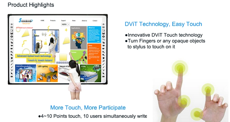 Dvit Ten Touch Finger Touch Optical Smart Interactive Digital Whiteboard for School
