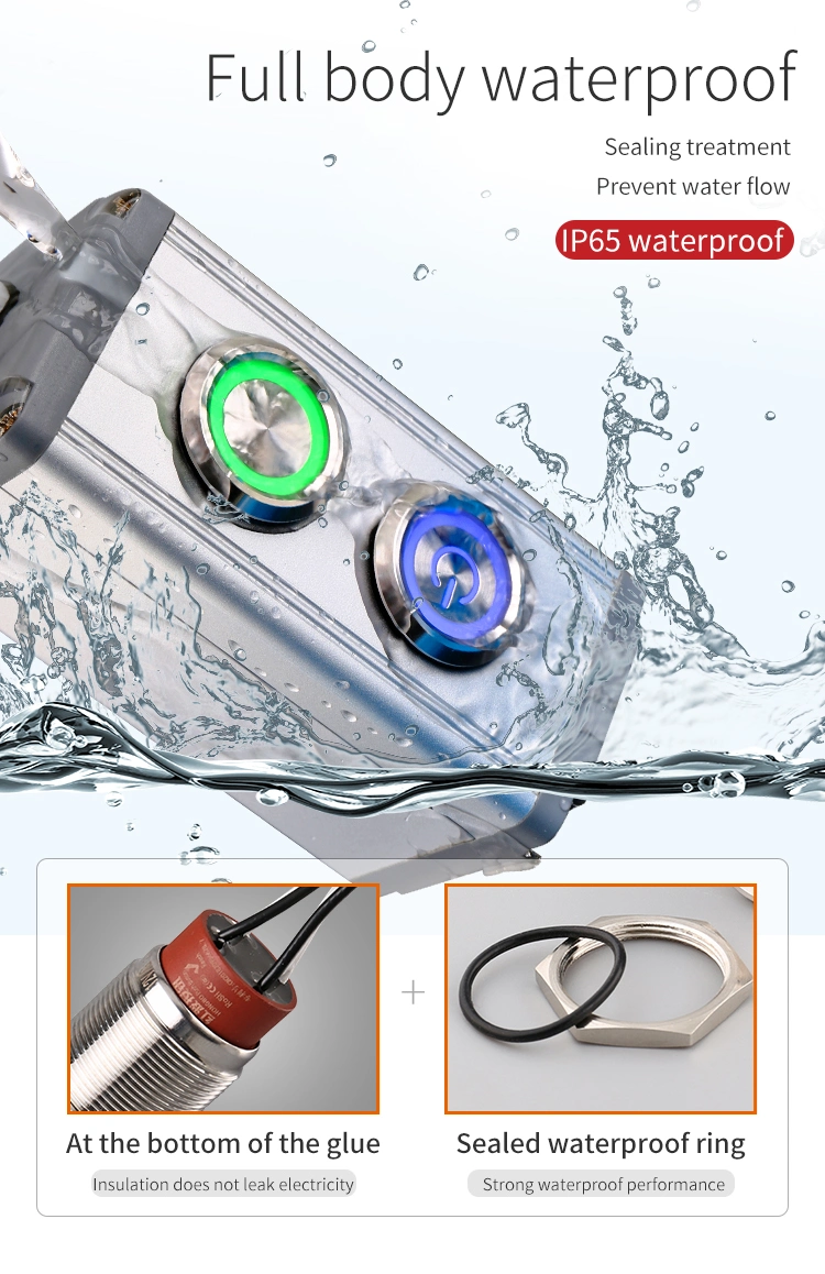 22mm Momentary Power Symbol Illuminated Waterproof Metal Push Button Switch
