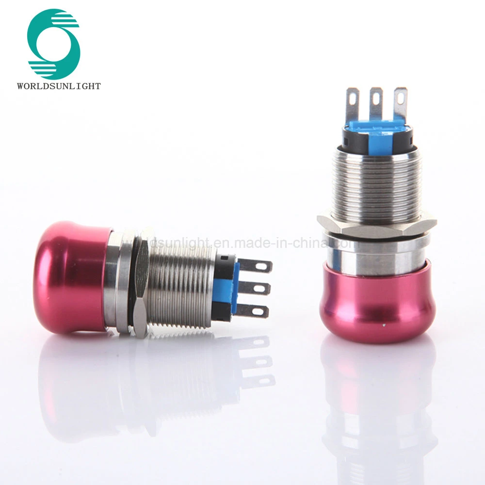 19mm Metal Waterproof Aluminum Push Button Switch Mushroom Emergency Stop Latching Press Button