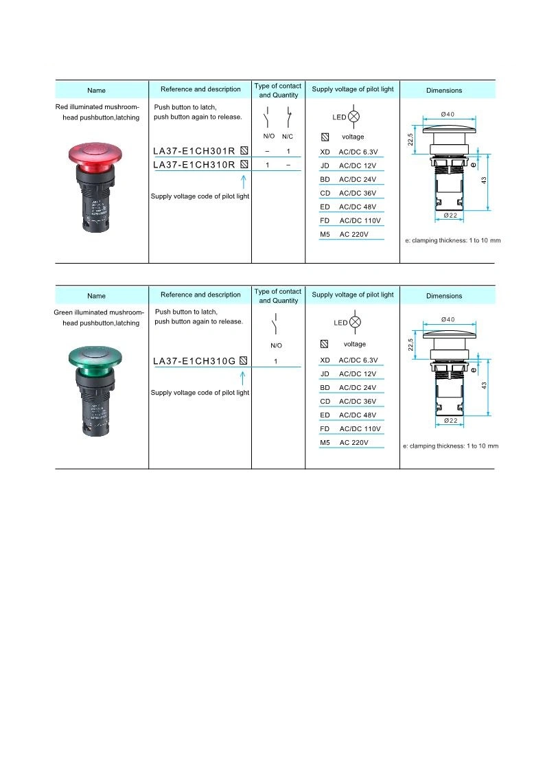 Xb2-BS142c Key EMT Red Emergency Stop Mushroom Push Button Switch 1no