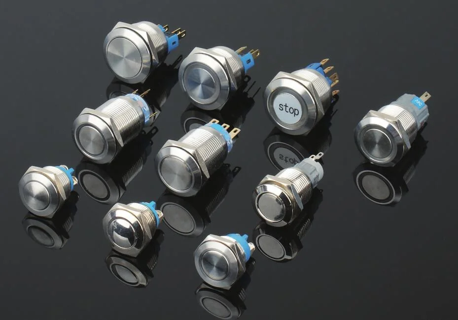 19mm Vandal Resistant Illuminated Latching Metal Push Button Switch with Power Symbol Lighting Button Illuminated Metal