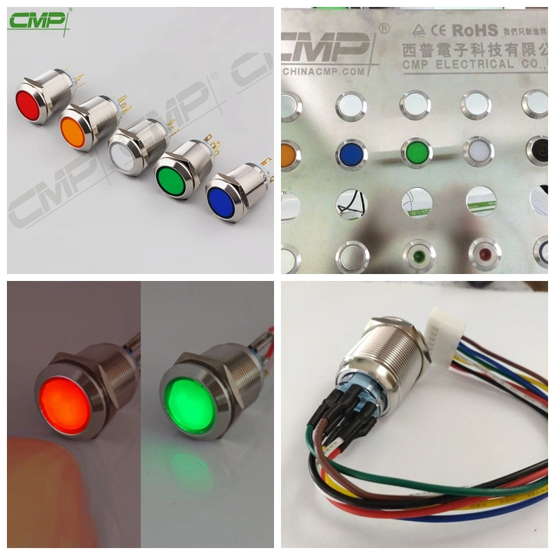 CMP 22mm Metal Colored Button LED Head Illuminated Push Button Switch with Indicator Light