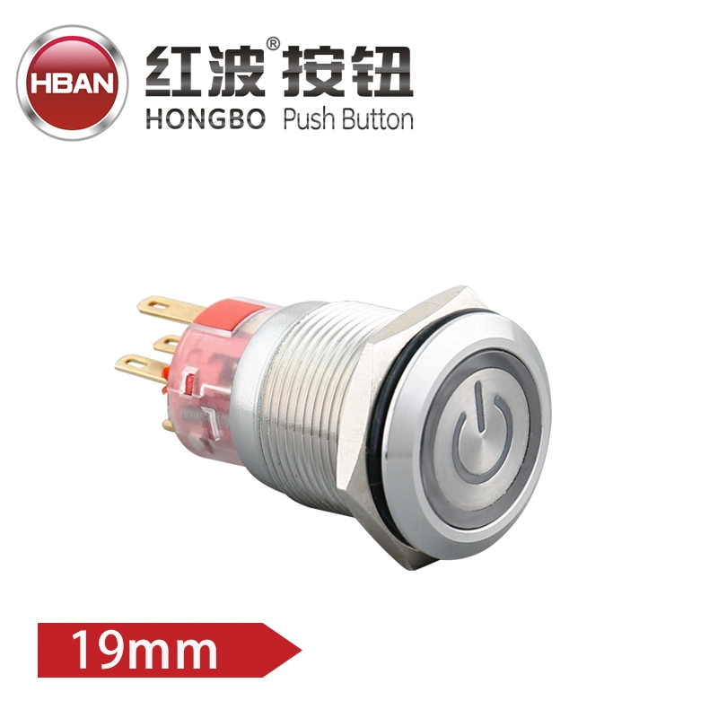 19mm Ring Illuminated with Power Start Symbol Momentary Stainless Steel Push Button Switch