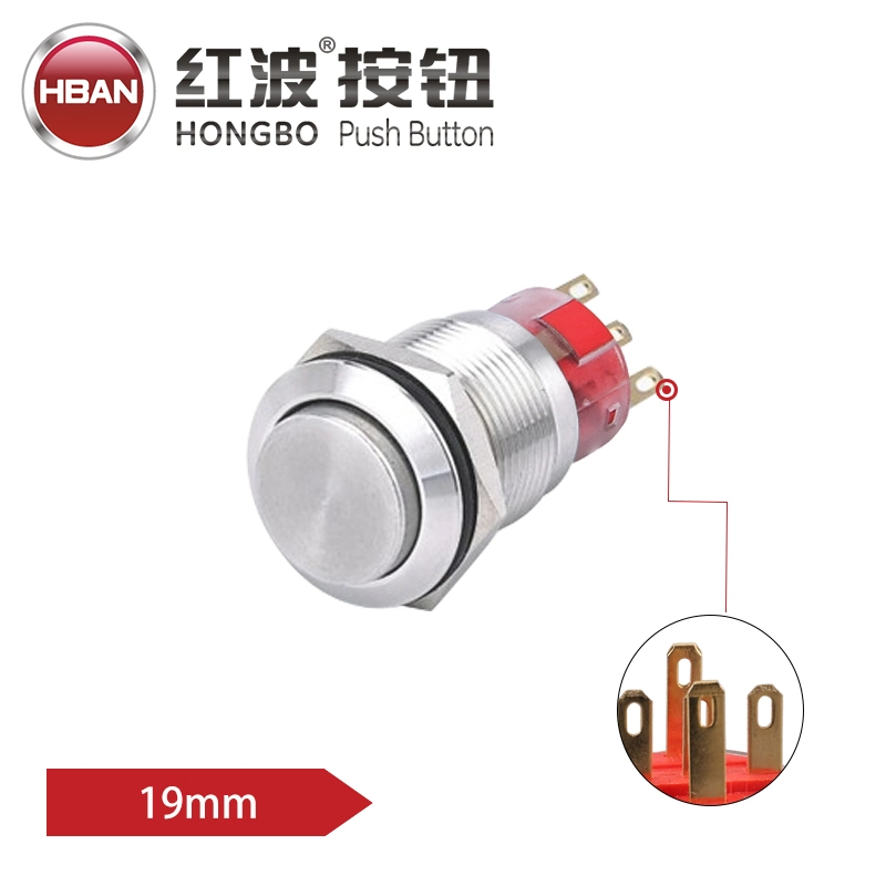 19mm Latching Flat Round Stainless Stainless Push Button Switch
