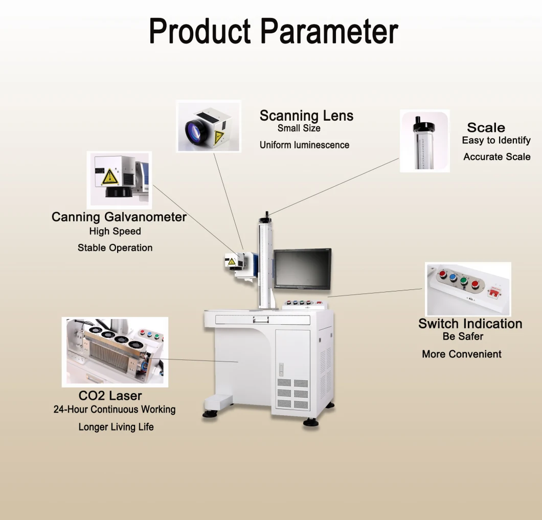 Metal/Nonmetal Carbon Dioxide C02 Engraving Laser Marking Machine