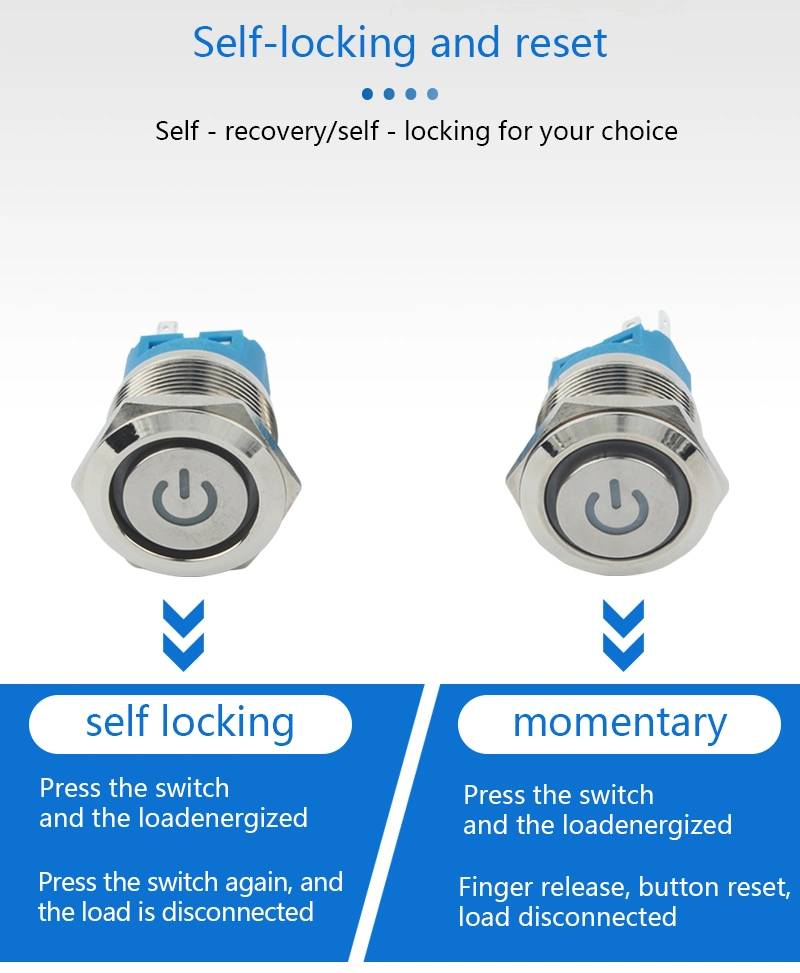 CE RoHS Illuminated Anti-Vandal Push Button Switch 22mm, Push Button Switch with 5V LED