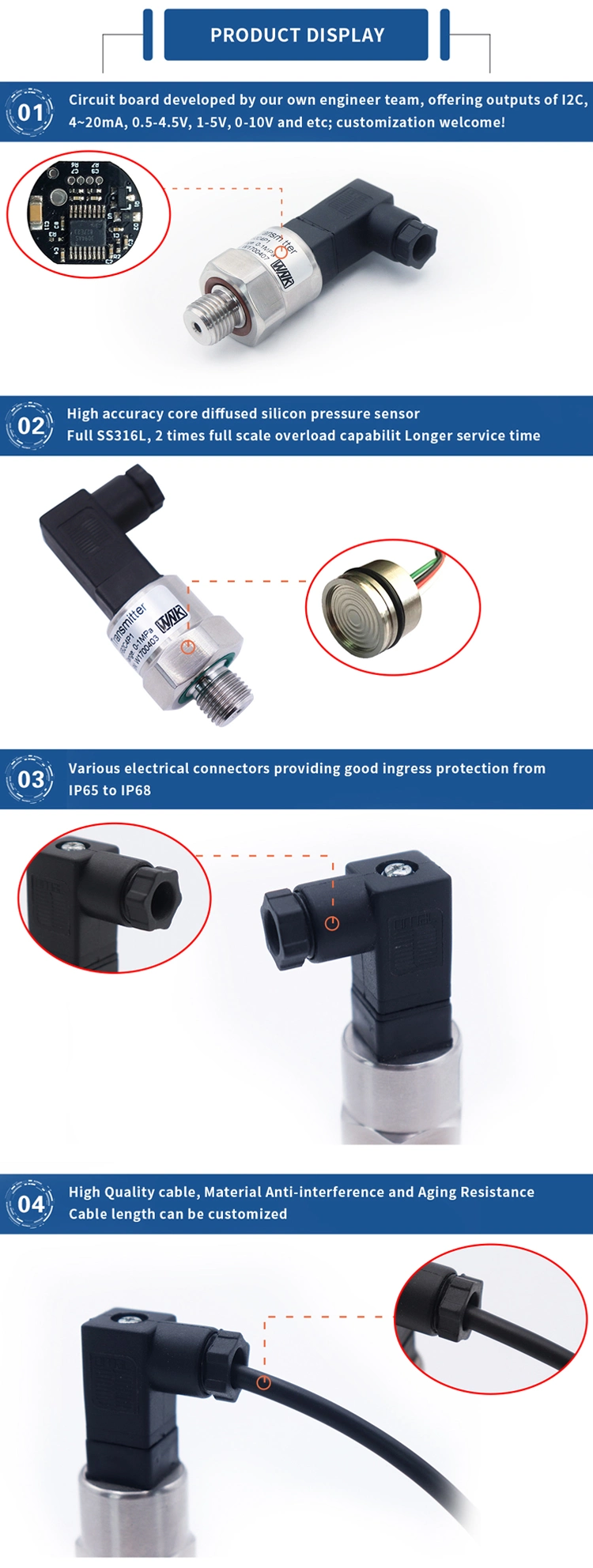 Factory Price Compact Pressure Sensors/Transducers for Air Compressor