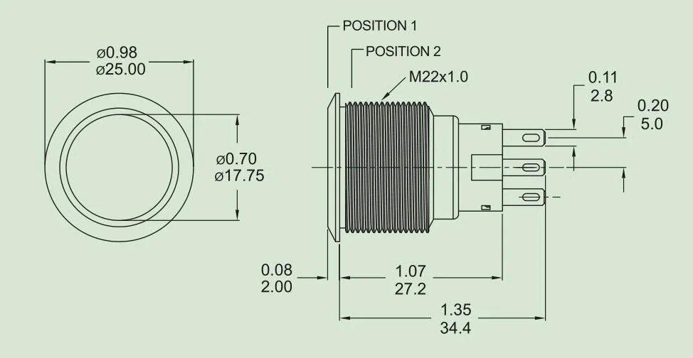 1-Pole on-off 16mm Metal Switch Latching Push Button Switch, IP67, Panel Mount, 250V AC