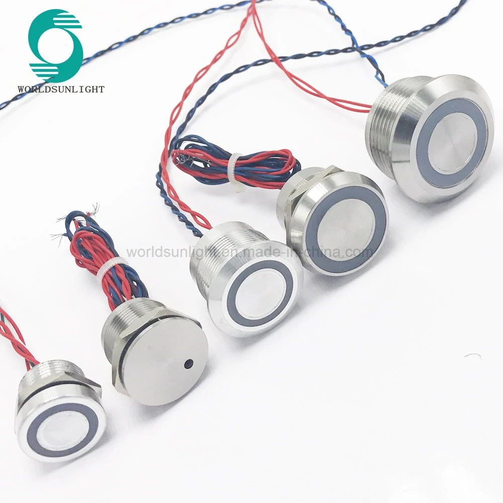 IP68 30mm Chamfer Head Momentary Ring Illuminated Stainless Steel 12V Piezo Switch with Wire (WS30BRAFENOLR)