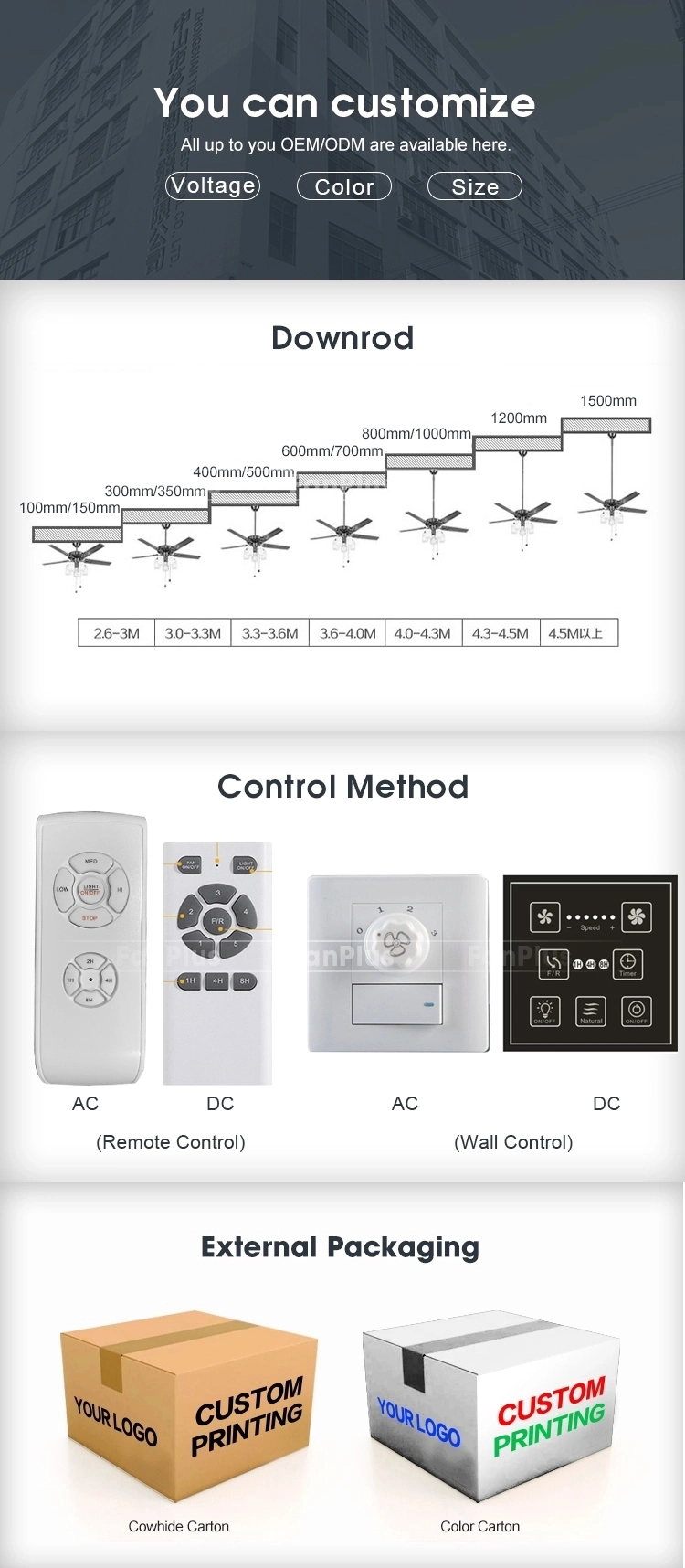 Low Price Direct Sale Large New Domestic Ceiling Fan with Timer Control