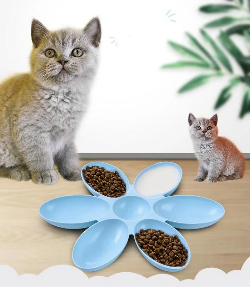 Pet Bowl Dog Feeding Bowl 6 in 1 Flower Petal Design Home Portable Food and Water Dish Plastic Feeder for Puppies and Kittens Esg12689