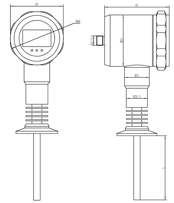 Tri-clamp hygiene industry 4-20mA PT100 temperature sensor transmitter