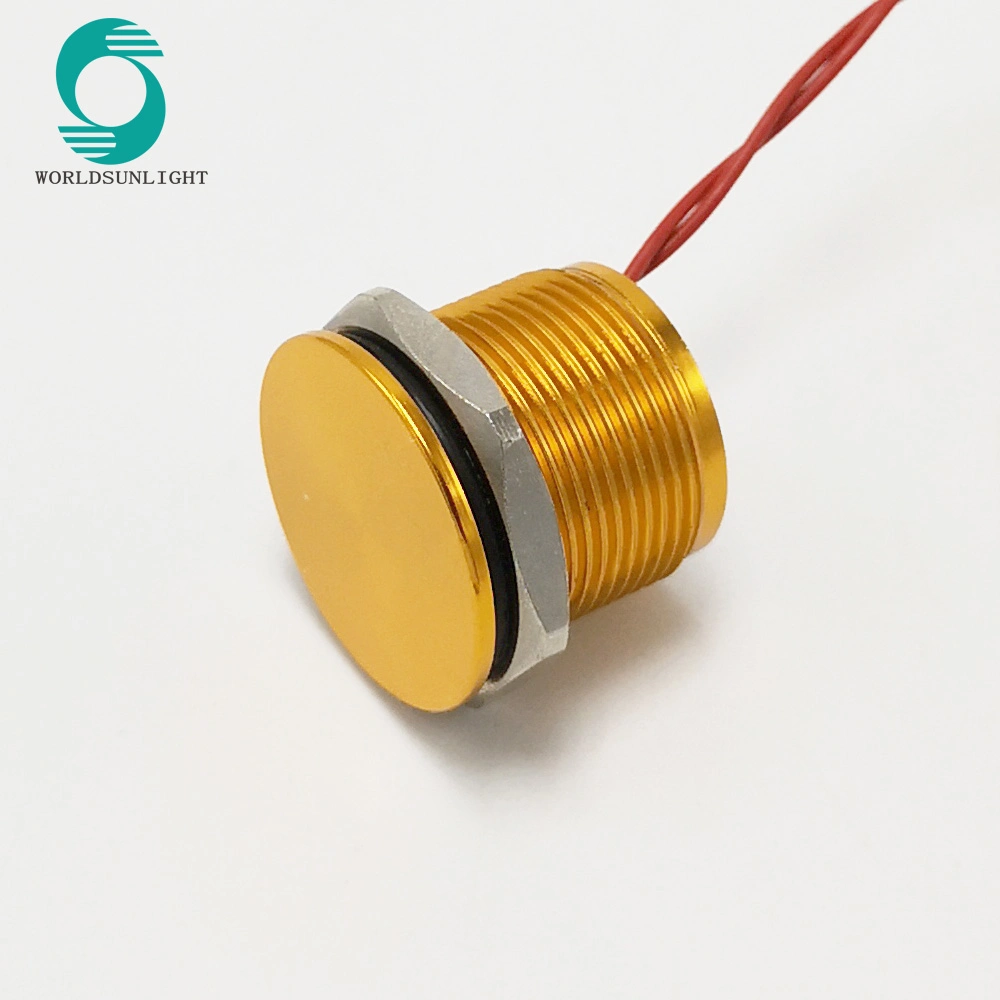 Ws195f1nom IP68 19mm Gold Anodized Flat Operator Flyingleads 200mA 24VAC/DC Normally Open Momentary Piezo Switch