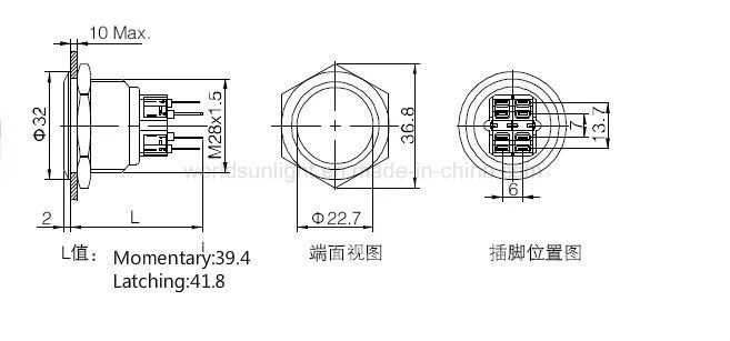 28mm Ring Illuminated Push Button Switch 1no1nc Momentary Push Button Switch with Terminal