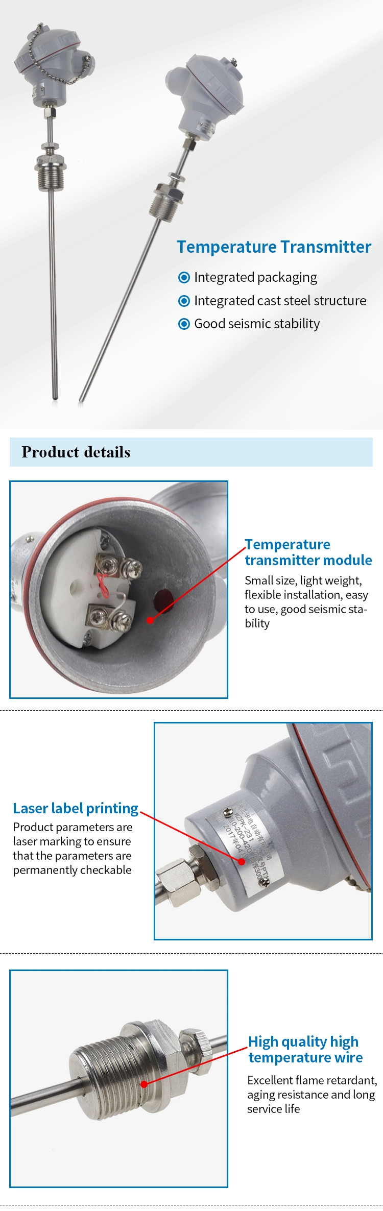 Factory Price 4-20mA PT100 Transmitter Smart Sensor Thermocouple Temperature