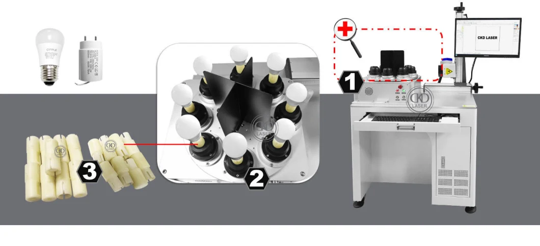 Rotating Automated Fiber Laser Marking System for LED Bulb Mark