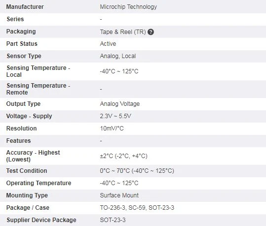 Microchip IC Temperature Sensor Analog Sot23-3 Mcp9700at-E/Tt