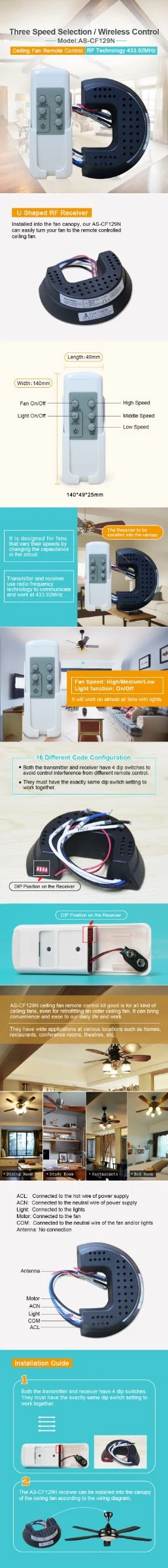 Universal Ceiling Fan Remote Control with CE Certificate