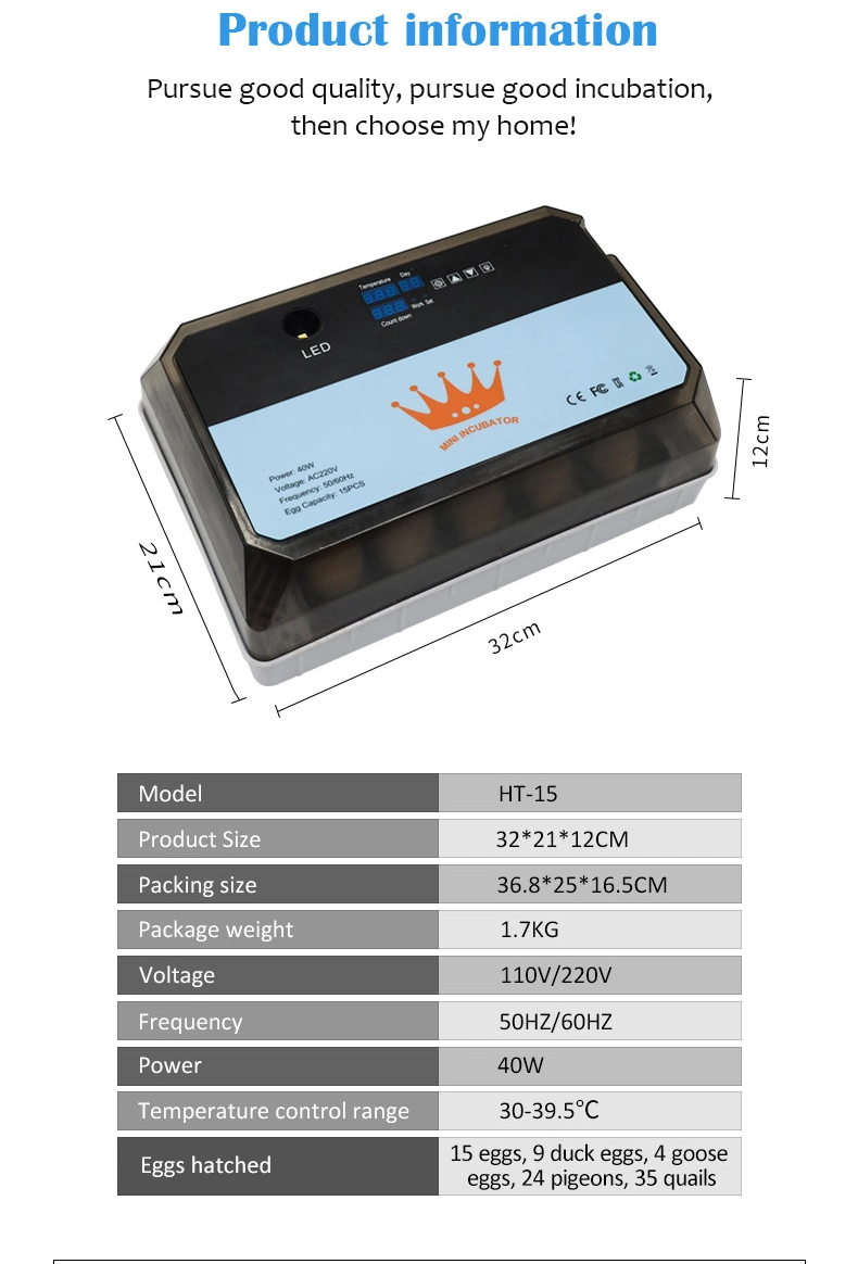 Good Warm Keeping Mini Automatic Incubator for Quail Eggs for Sale with Egg Turning Timer