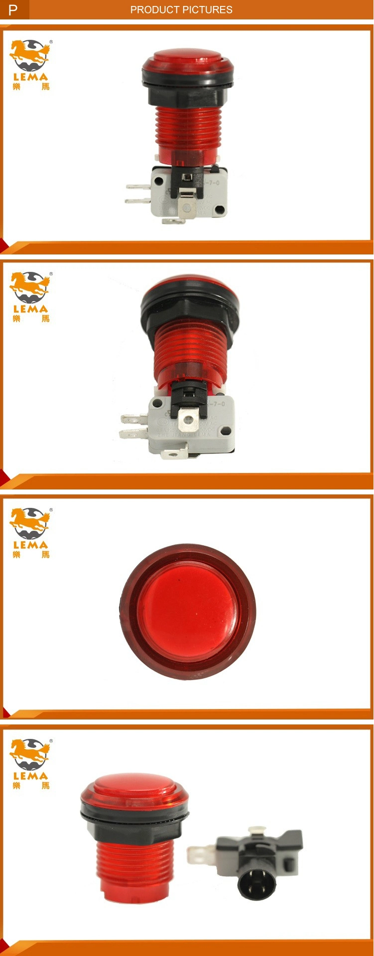 Electrical 3A 8A 16A Red Plastic LED Push Button Micro Switch Pbs-003