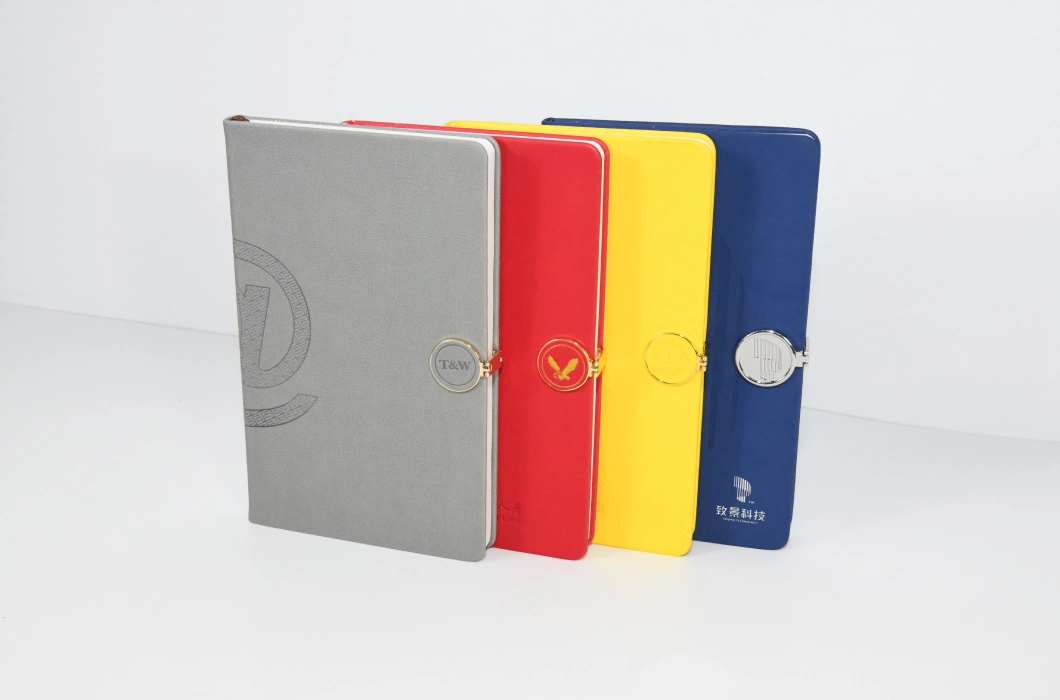 Customized Yellow High-Quality PU Leather Notebook with Logo Embossing and Badge Buckle