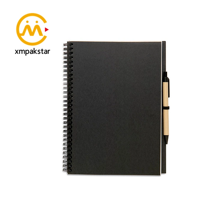 Factory Supply Custom Recycle Paper Cover Spiral Bound Journal Black Kraft Notebook for School