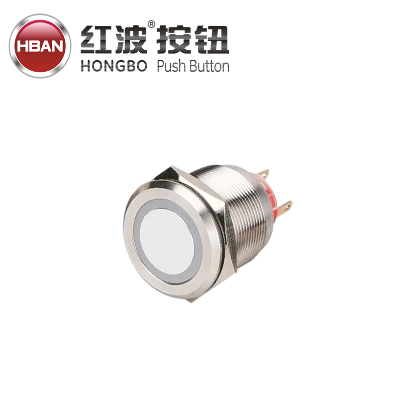 25mm IP67 1no1nc Flat Round Ring Illuminated Push Button Switch