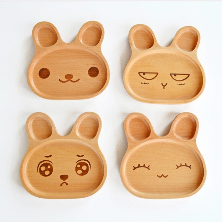 Best Quality Dishes Cute Cartoon Innovative Rabbit Shaped Tray Natural Bamboo Baby Feeding Dessert Tableware Plate